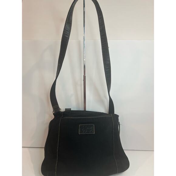 Fossil Lizette Black Leather and Cotton Crossbody Purse Bag Tote - Picture 6 of 14